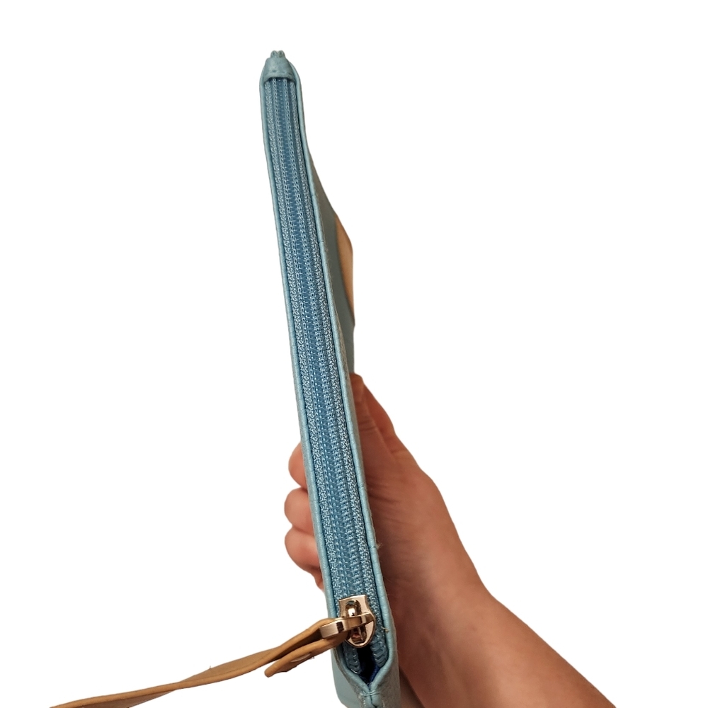 Globe Trotter Blue Leather Envelope Wristlet - Picture 5 of 10